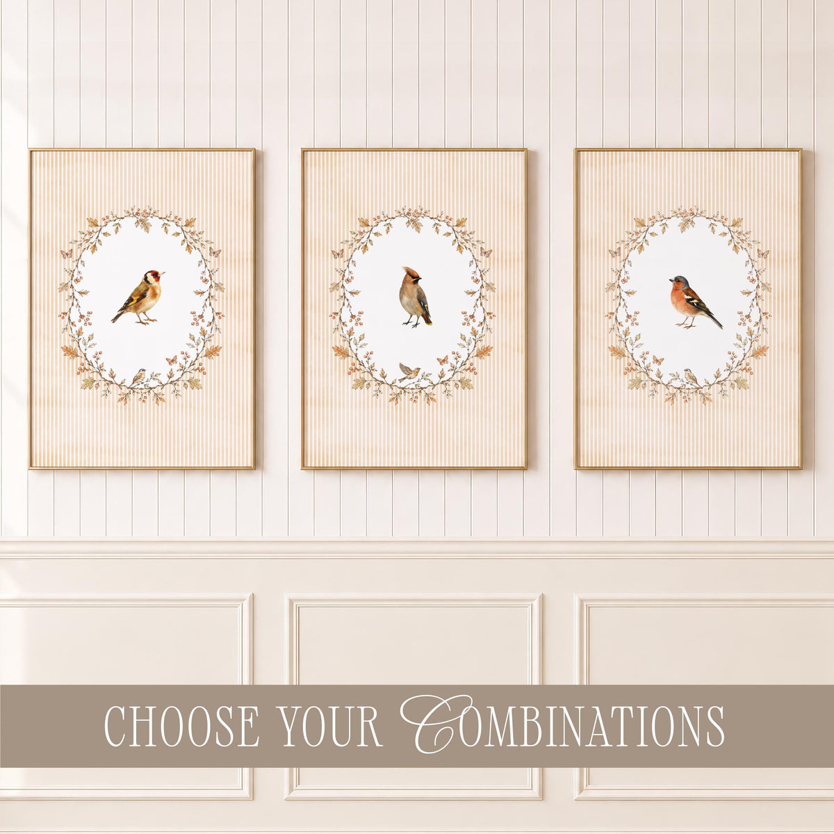 Vintage Fall Bird Wall Art Set of 4, Autumn Cottagecore Gallery Wall, Crest Bird Prints Bundle, French Country Wall Decor Collection B6