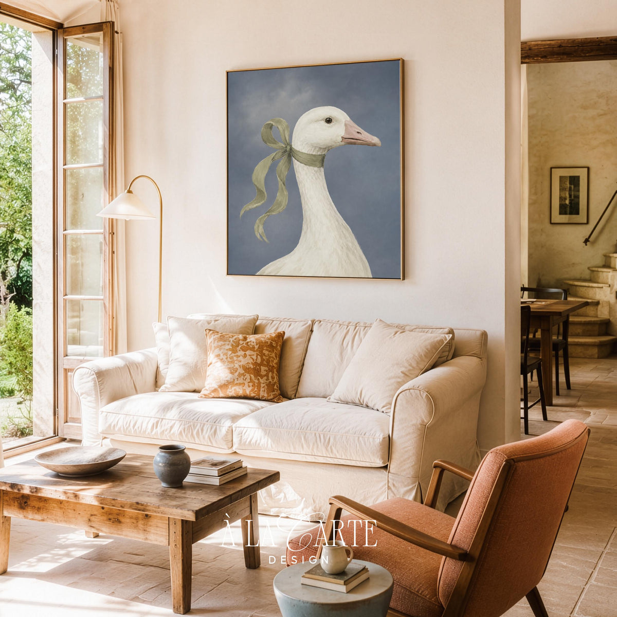 Refined poultry wall art for dining room — delicate fowl portrait with painterly details and timeless neutral palette