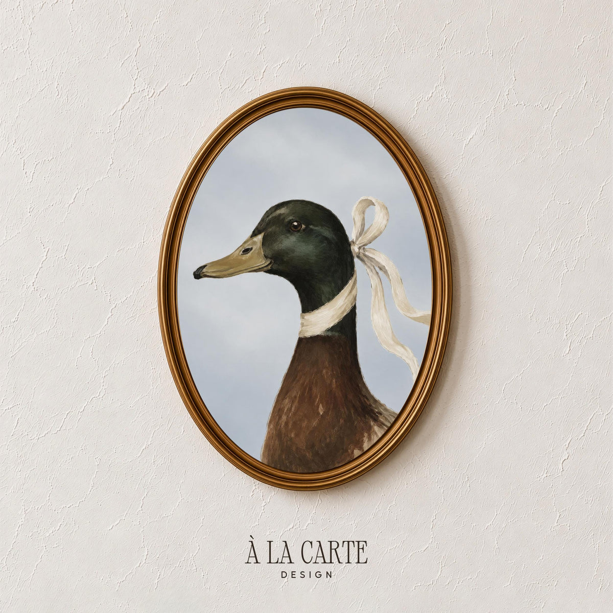 Vintage mallard painting wall decor — elegant profile portrait with chocolate chest and cream details