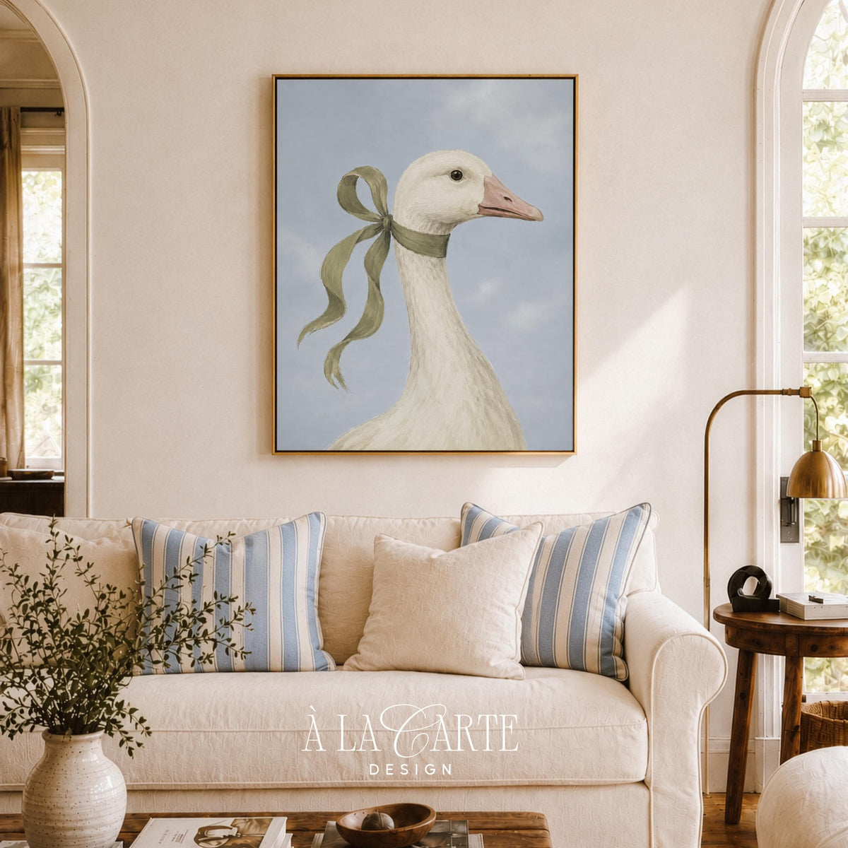Cottage core goose poster instant download — serene pastoral bird painting with delicate accessories and dreamy color scheme