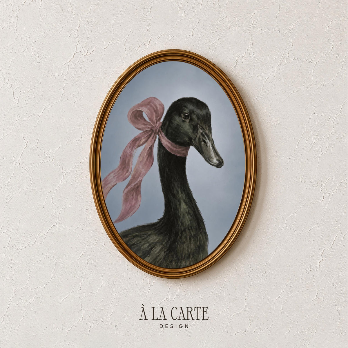 Bird portrait gallery wall art for kitchen — refined duck study with soft feather detail and coquette flair