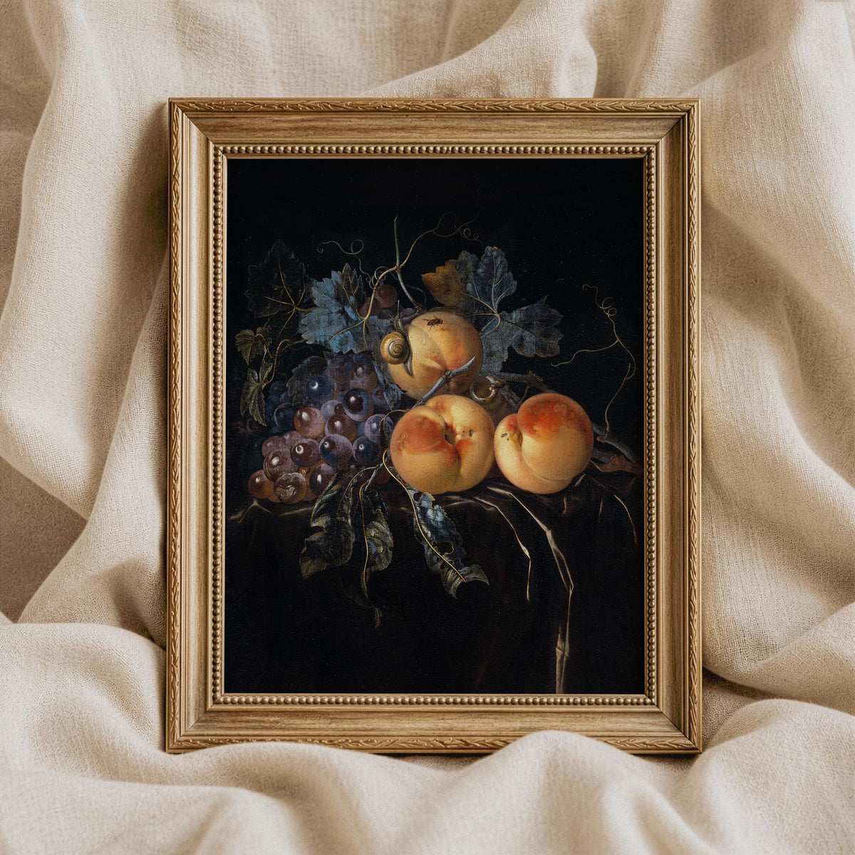 Classic produce arrangement artwork print — moody jewel-tone palette with realistic brushwork and botanical elements