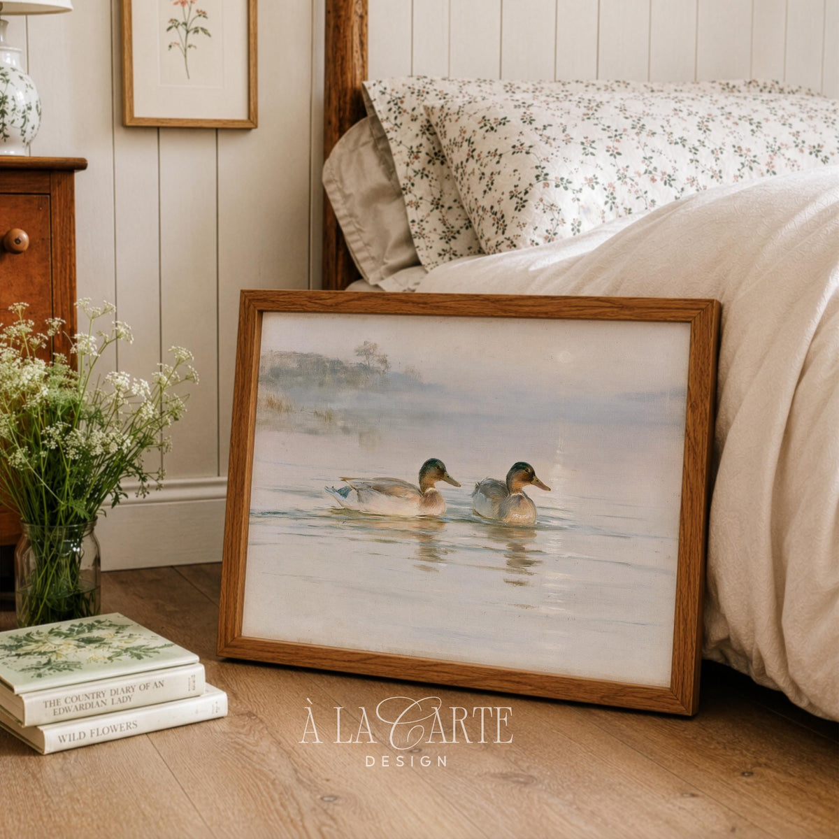 Pastel Ducks Wall Art, Vintage Nursery Decor, Farm Birds Printable, Rustic Farmhouse Print, Light Cottagecore Landscape H69