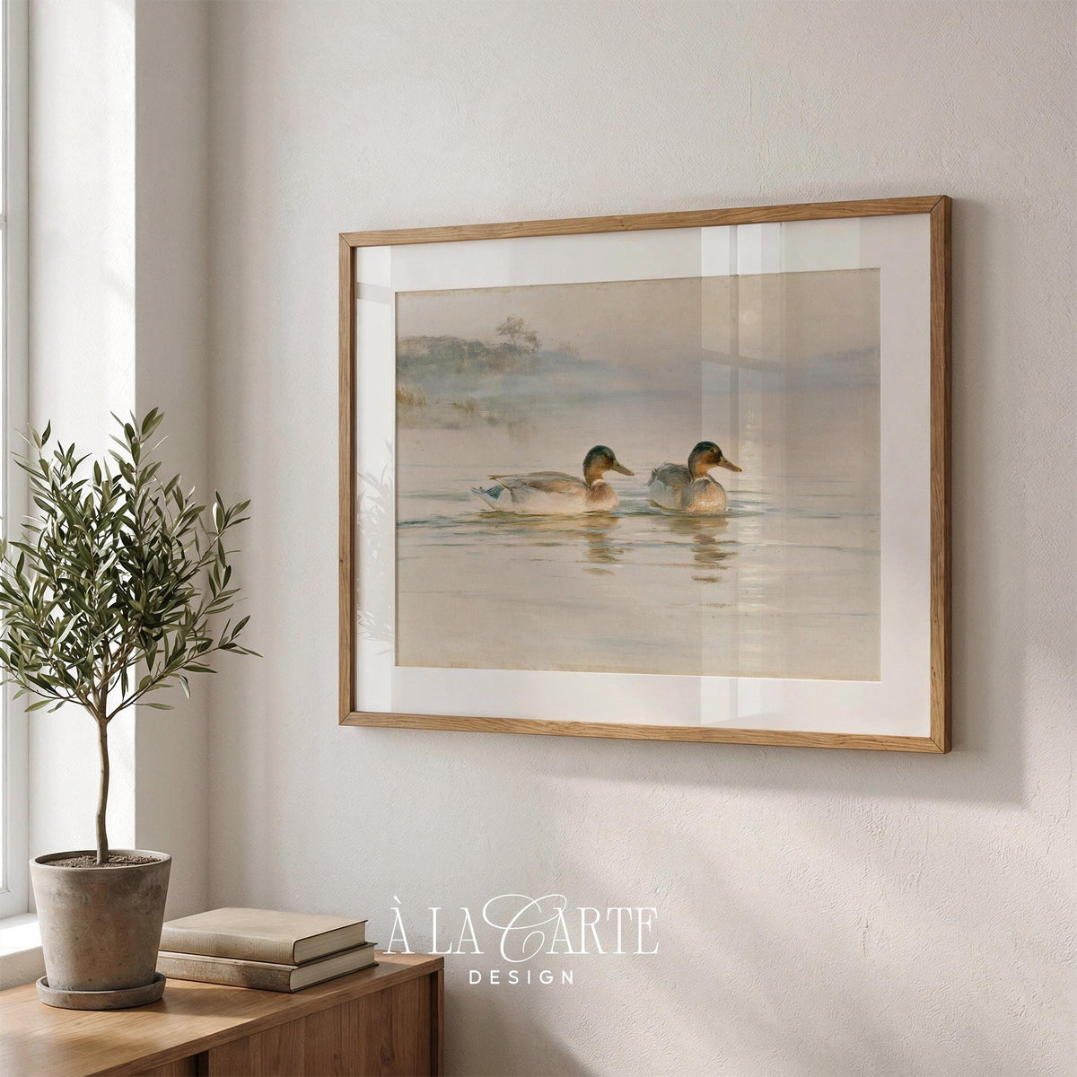 Pastel Ducks Wall Art, Vintage Nursery Decor, Farm Birds Printable, Rustic Farmhouse Print, Light Cottagecore Landscape H69
