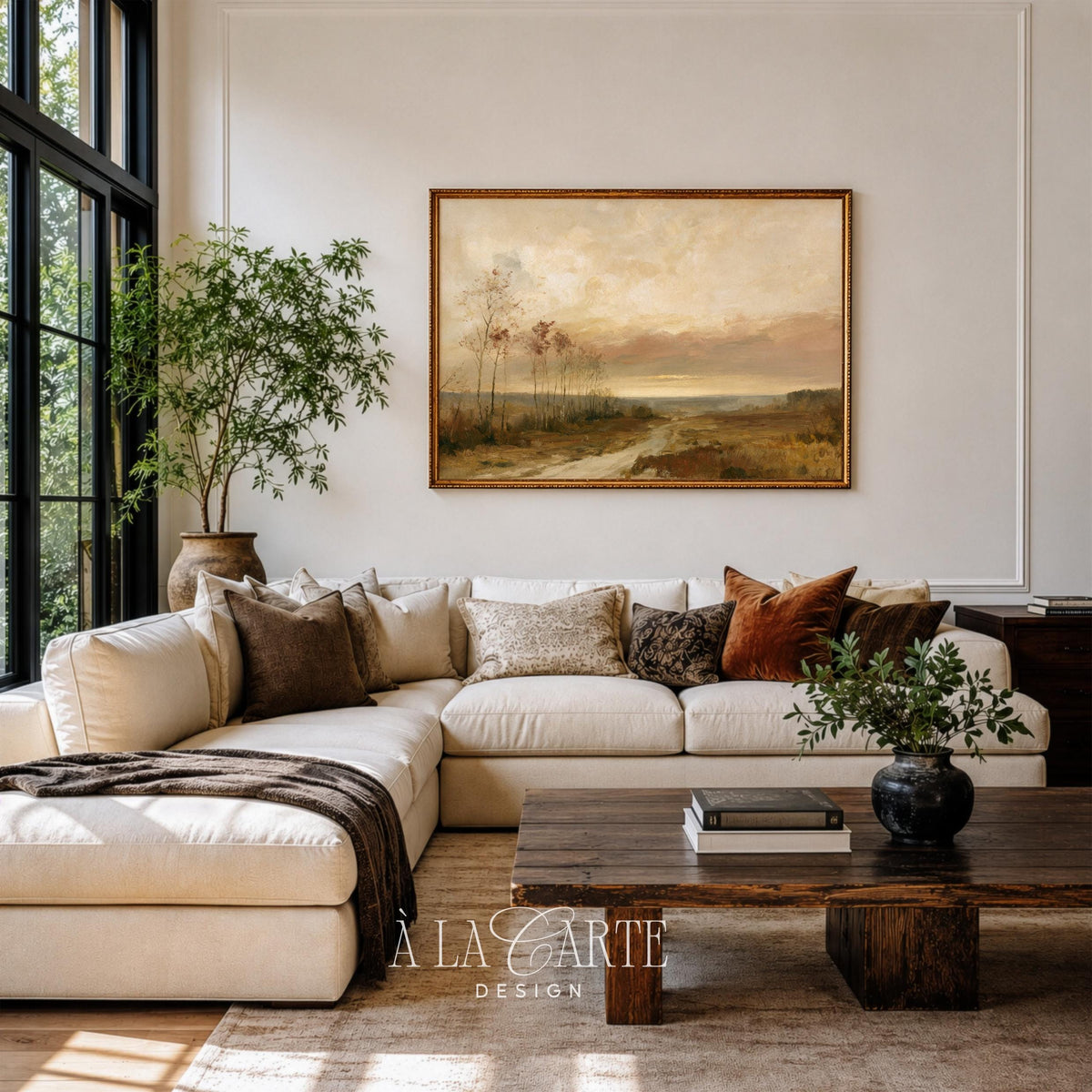 Cozy countryside printable art for gallery wall — moody harvest scene with soft painterly brushwork