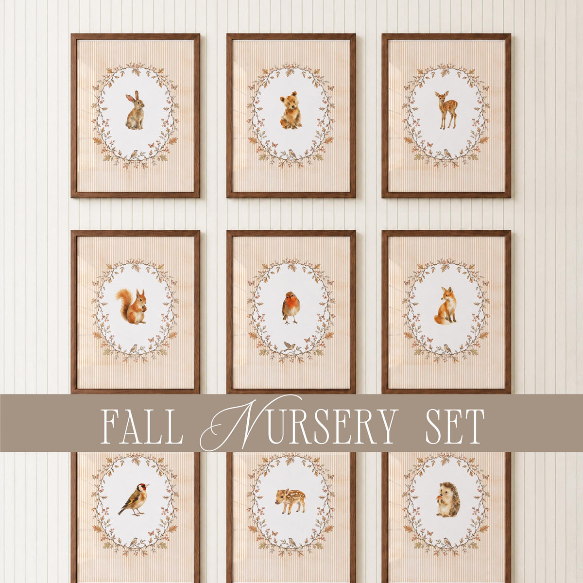 Woodland Nursery Wall Art Set of 15, Vintage Fall Cottagecore, Autumn Baby Room Decor, Watercolor Animal Prints Bundle B1a