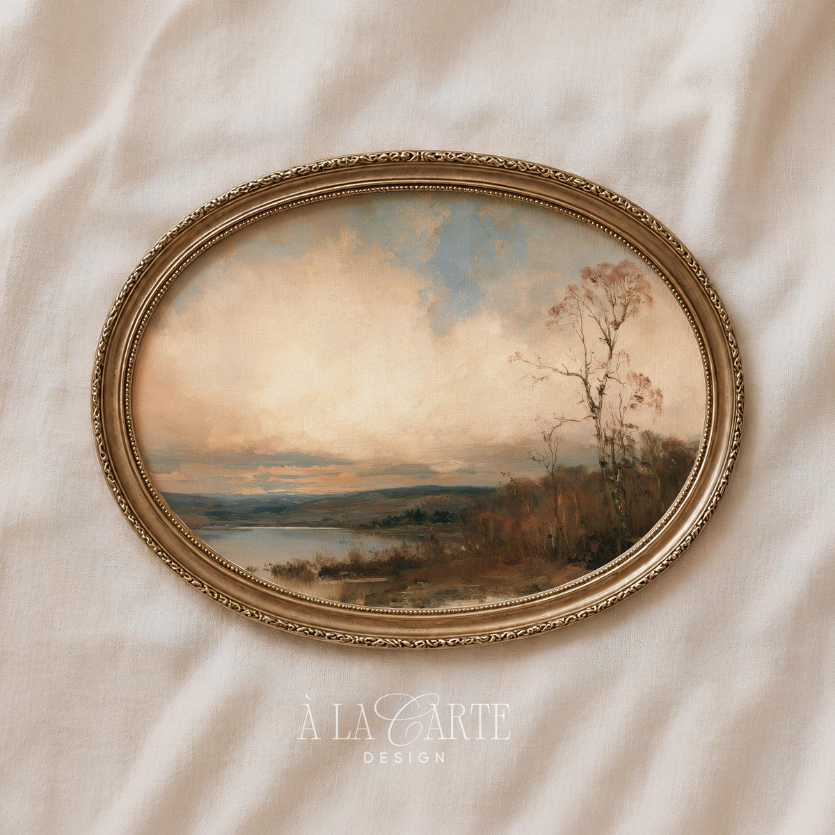Atmospheric woodland lake poster — digital printable featuring soft brushwork and contemplative natural mood