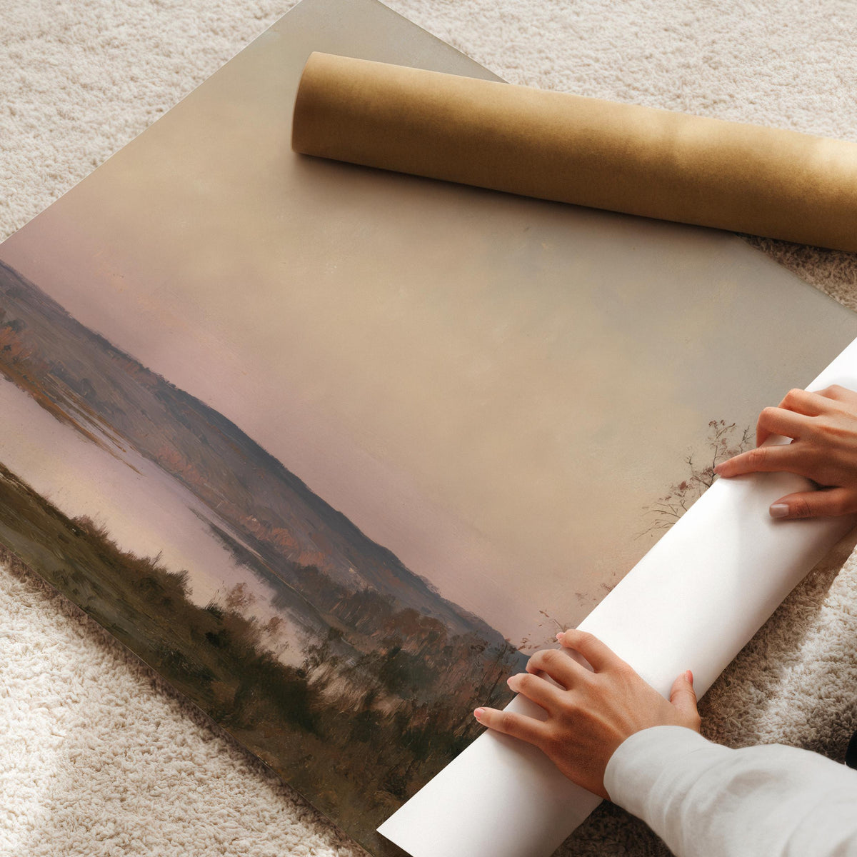 Fall foliage tree poster featuring serene water reflection — vintage-style landscape with soft blended colors