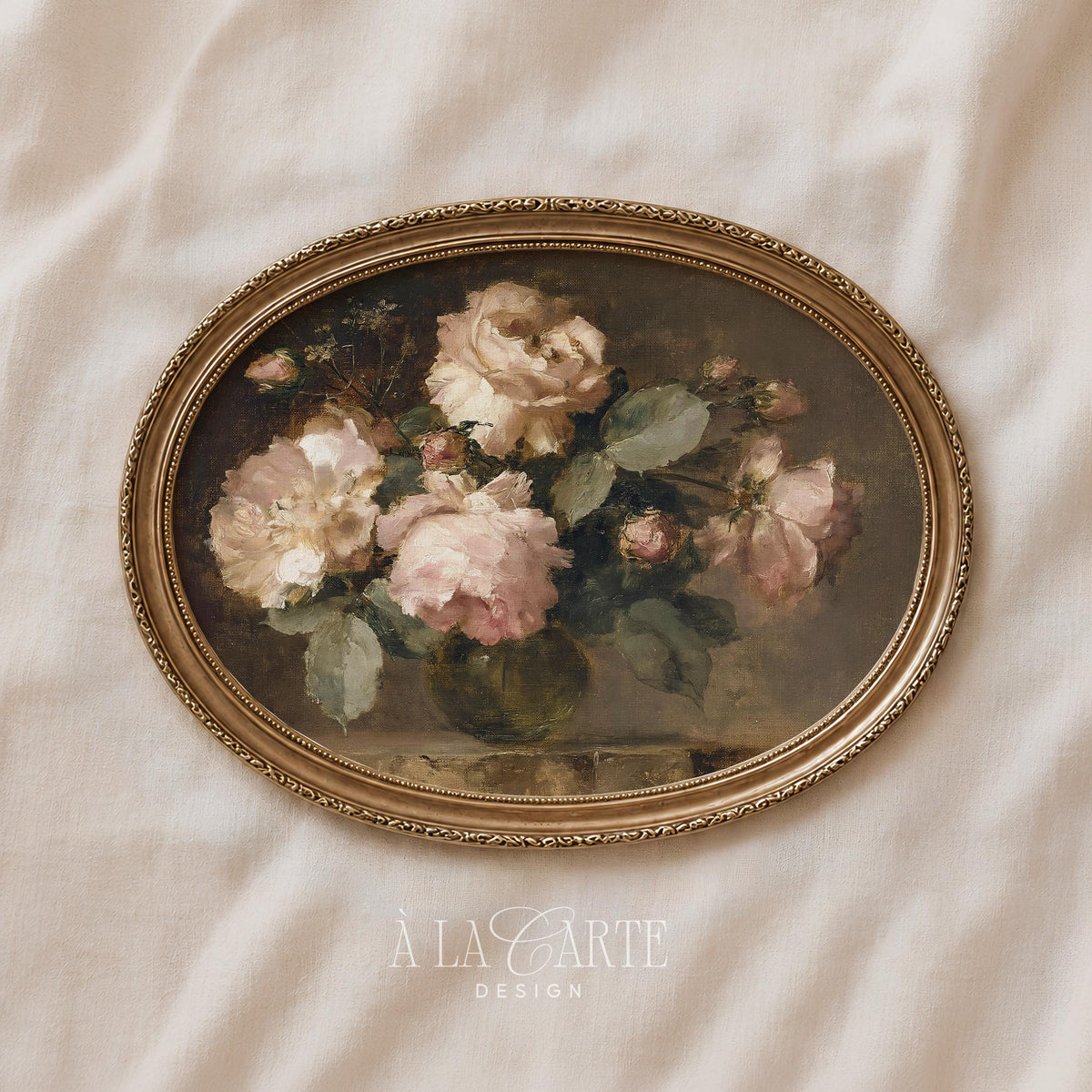 Blush Pink Roses Printable, Muted Floral Still Life, Vintage Rose Download, Cottagecore Floral Wall Art, Horizontal Moody Floral Print H91