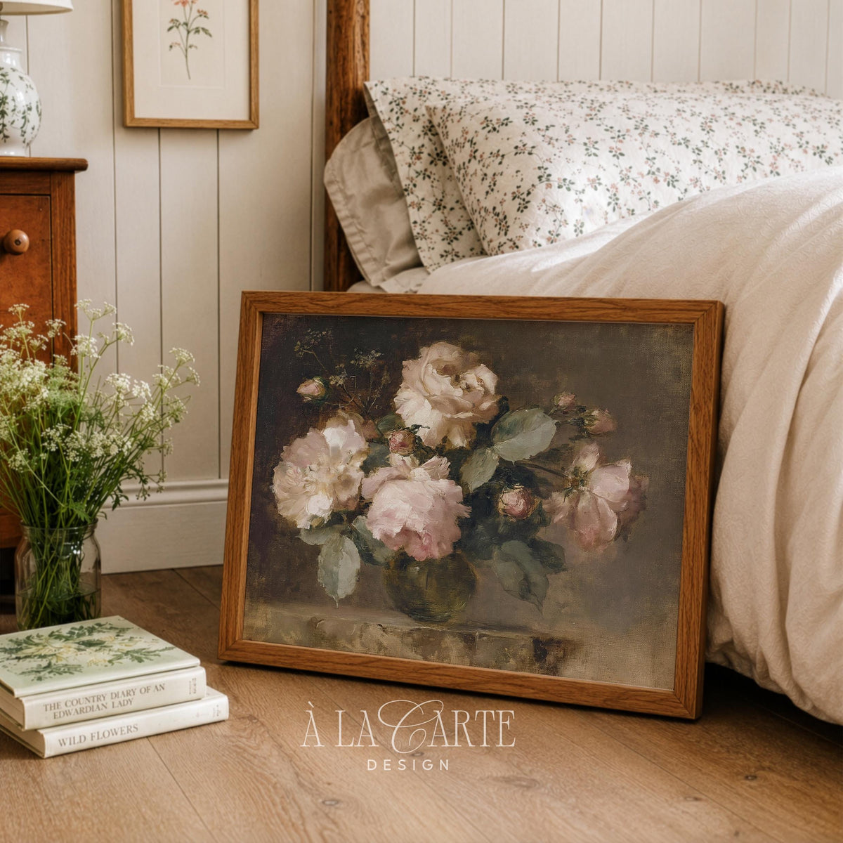 Blush Pink Roses Printable, Muted Floral Still Life, Vintage Rose Download, Cottagecore Floral Wall Art, Horizontal Moody Floral Print H91