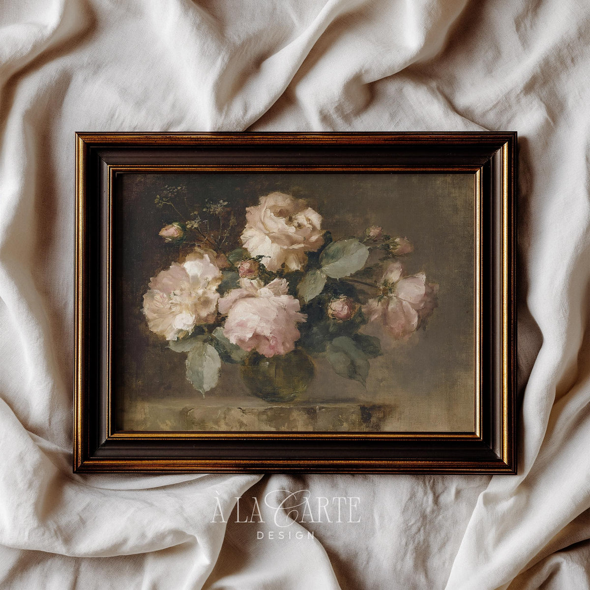 Blush Pink Roses Printable, Muted Floral Still Life, Vintage Rose Download, Cottagecore Floral Wall Art, Horizontal Moody Floral Print H91