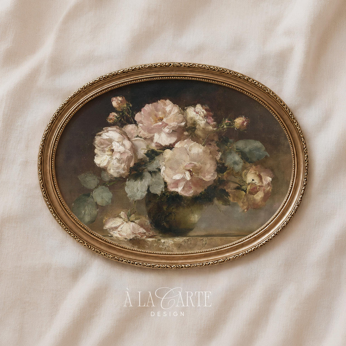 Moody Rose Wall Art, Romantic Floral Still Life, Vintage Blush Pink Floral Art, Floral Bedroom Printable, Horizontal Moody Flowers Print H92