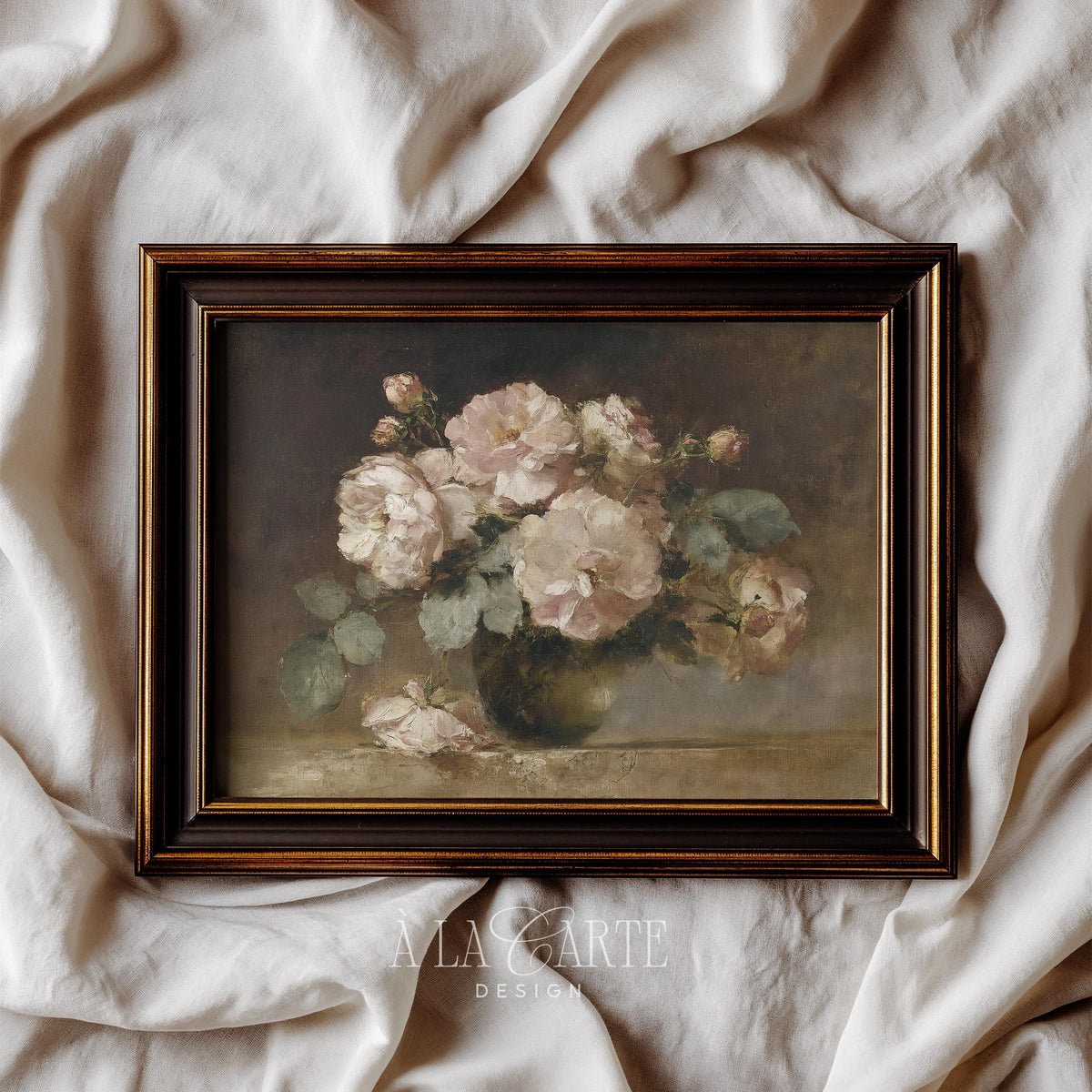 Moody Rose Wall Art, Romantic Floral Still Life, Vintage Blush Pink Floral Art, Floral Bedroom Printable, Horizontal Moody Flowers Print H92