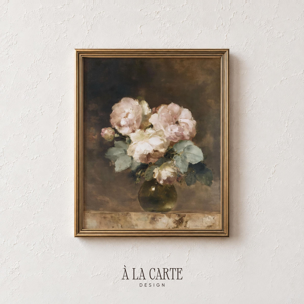 Antique floral oil painting wall art for bedroom — dark academia aesthetic with romantic rose arrangement