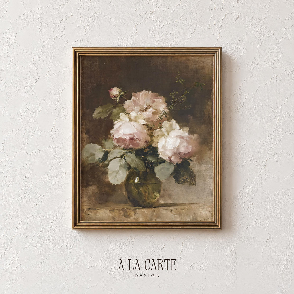 Romantic flower arrangement printable — vintage-inspired oil painting aesthetic with soft, textured details