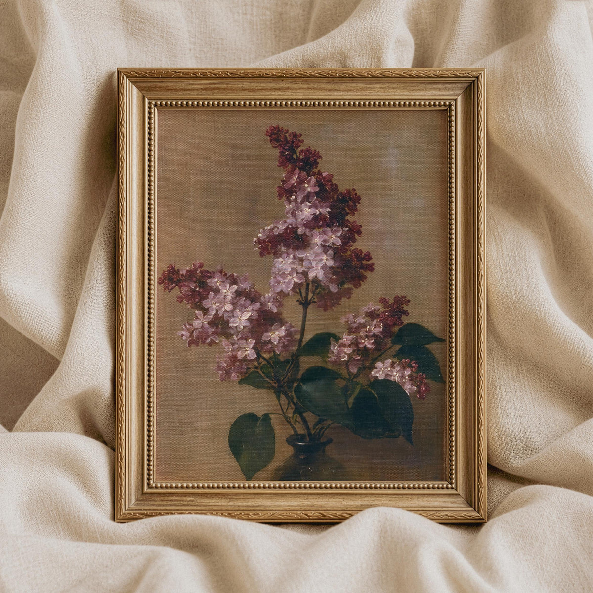 Lilac flower digital art for study — vintage oil painting aesthetic with weathered romantic ambiance