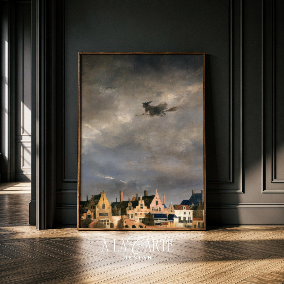 Enchanted flight canvas print inspired art for library — vintage Gothic landscape with dramatic twilight ambiance