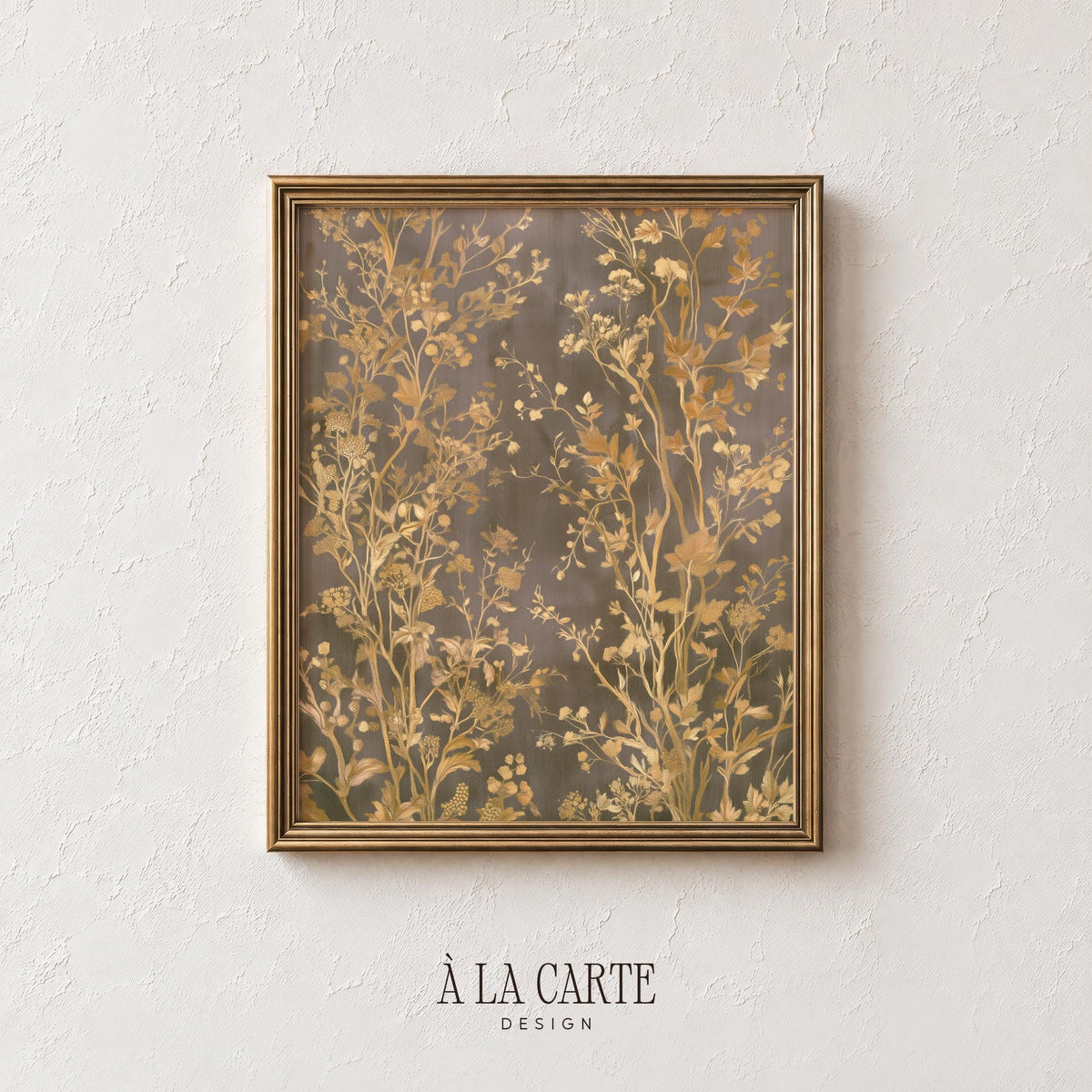 Neutral floral wall art for study — vintage tapestry design featuring weathered botanical elements and cottagecore elegance