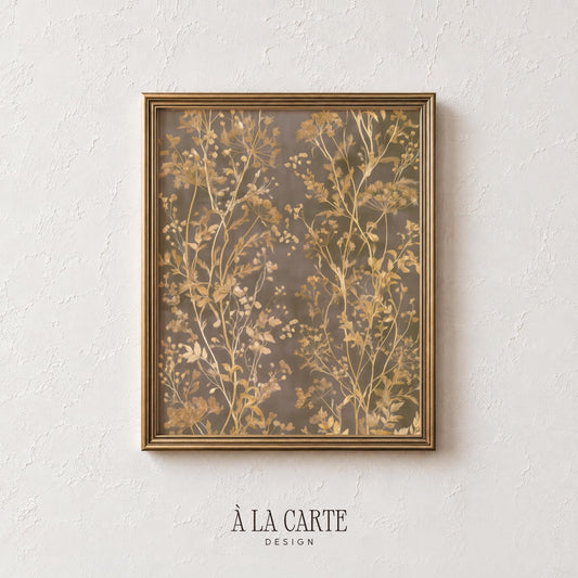 Heritage botanical gallery wall art featuring muted botanical elements — timeless vintage-inspired home print