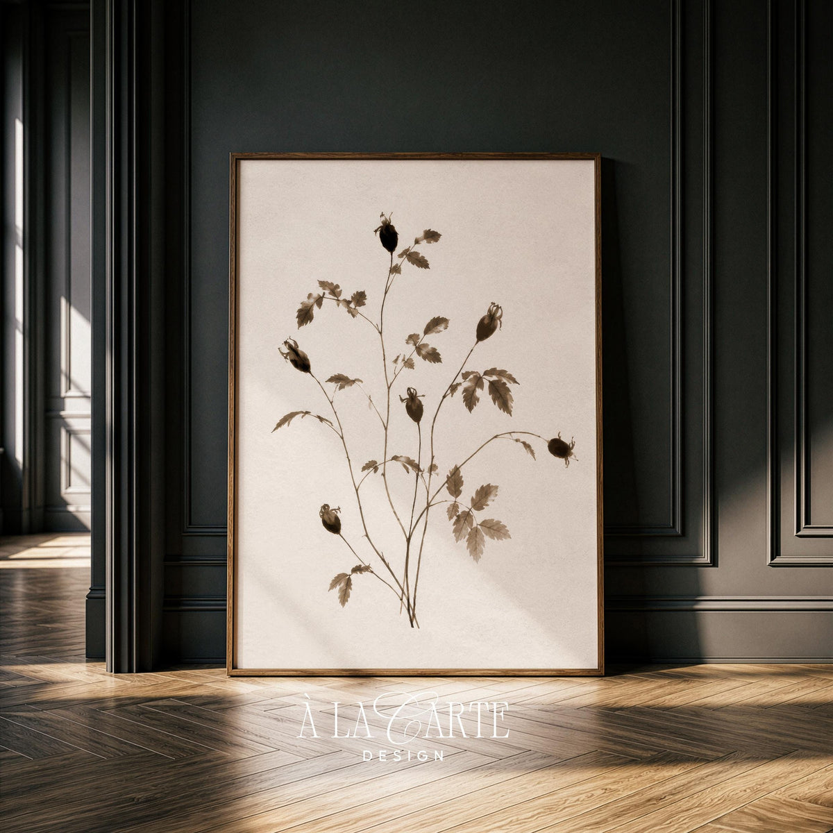 Minimalist nature picture wall art — quiet elegant botanical with faded antique finish