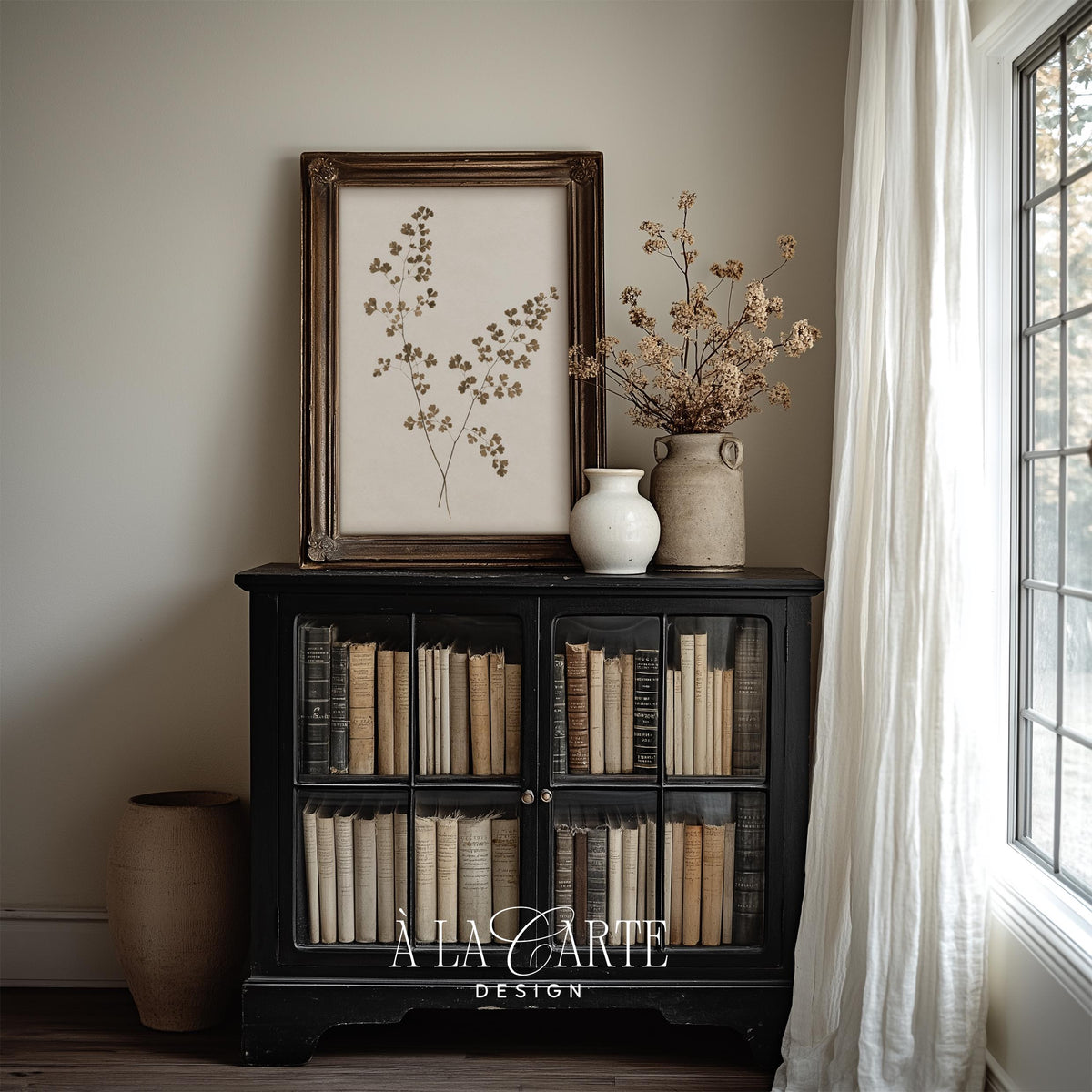 Botanical branch artwork poster — delicate foliage illustration in soft sepia and cream