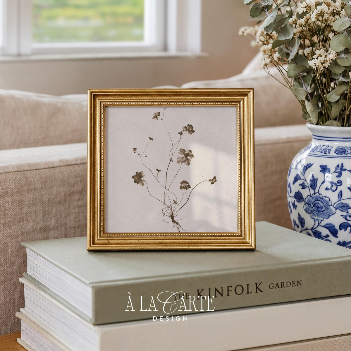 Delicate flora poster for entryway — vintage naturalist print featuring slender plant stems and seed pods on aged paper