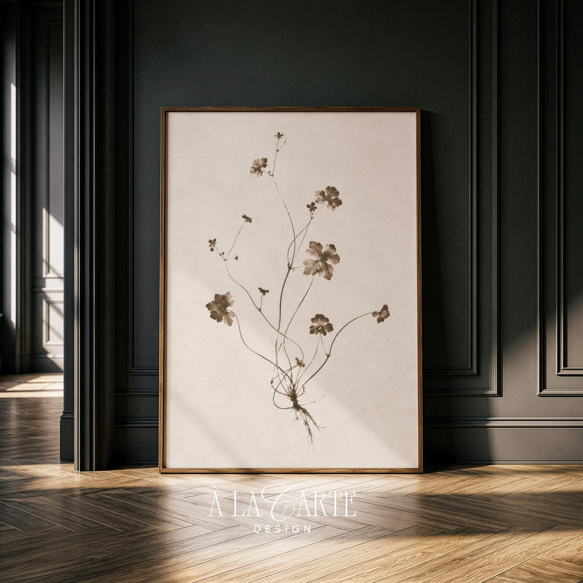 Vintage botanicals printable wall art for gallery wall — understated wildflower composition with root details on soft cream paper