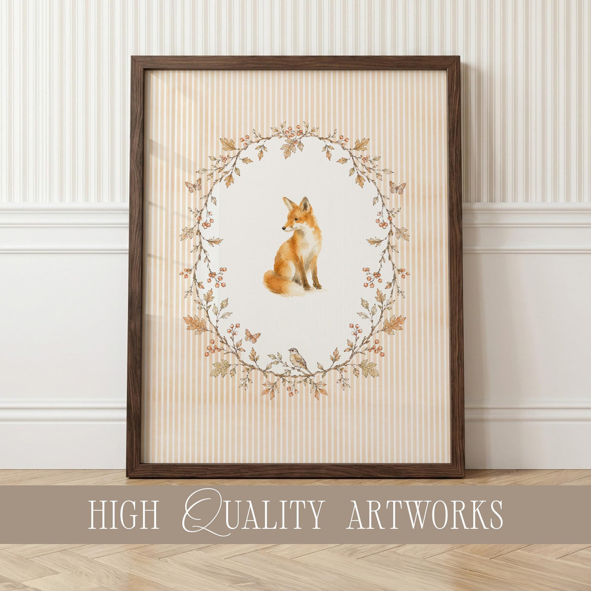 Woodland Nursery Fall Wall Art Set of 4, Vintage Cottagecore Baby Room Decor, Autumn Crest, Watercolor Animals Children Prints Bundle B4