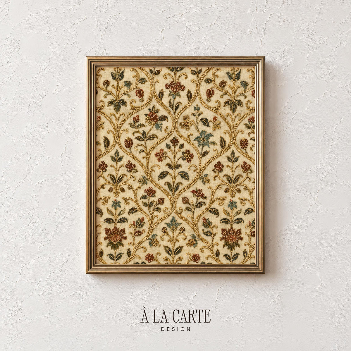 Floral Tapestry Printable, Antique Textile Wall Art, Vintage Botanical Print, Neutral Flower Art, Abstract Floral Print Download V112