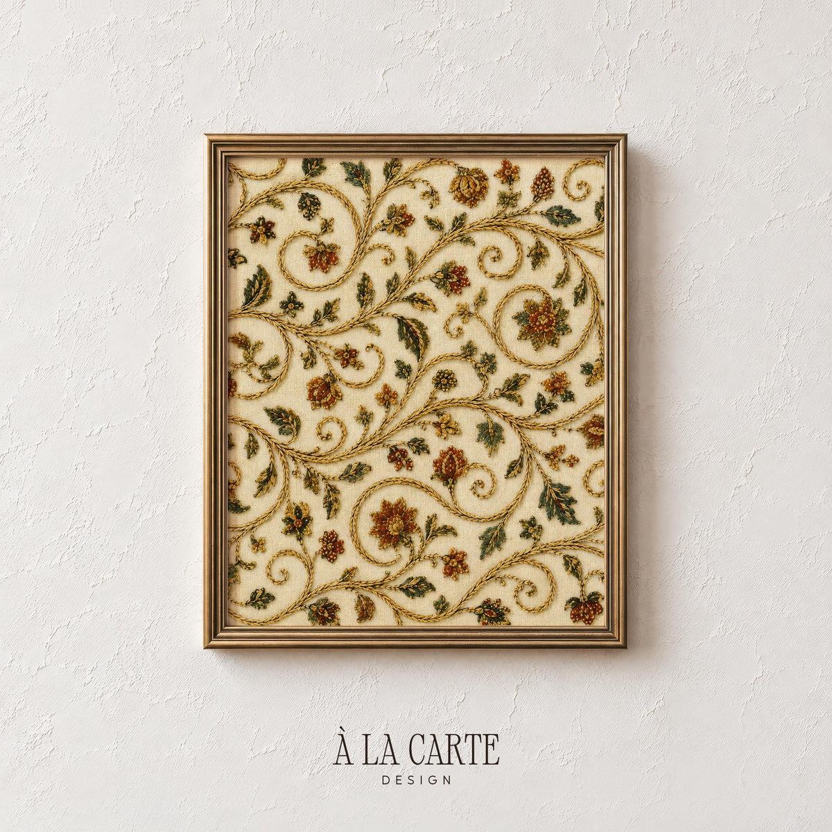 Antique Textile Wall Art, Vintage Botanical Print, Neutral Flower Art, Floral Tapestry Printable, Abstract Floral Print Download V111