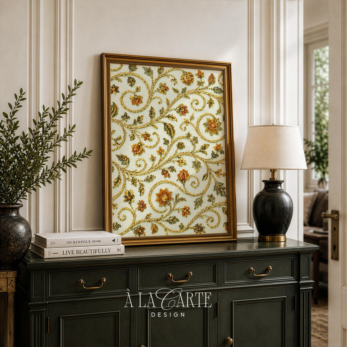 Vintage Floral Printable, Whimsical Botanical Pattern, Antique Tapestry Wall Art, Abstract Textile Print, Medieval Embroidery Download V119