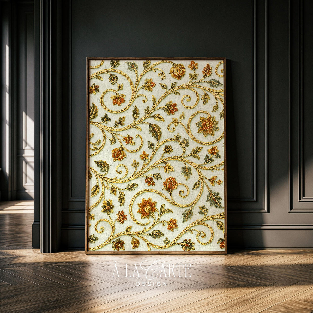 Vintage Floral Printable, Whimsical Botanical Pattern, Antique Tapestry Wall Art, Abstract Textile Print, Medieval Embroidery Download V119