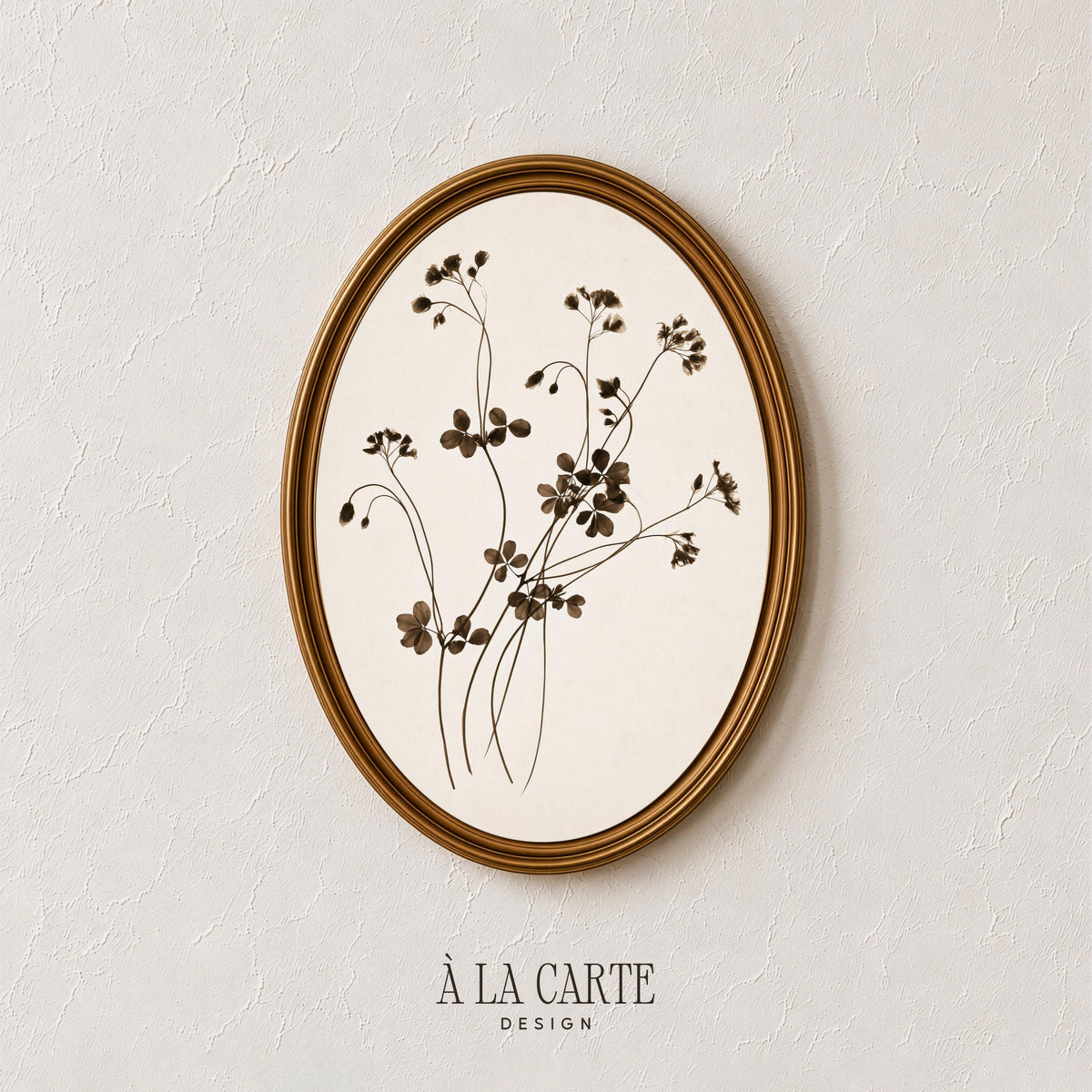 Pressed flower botanical artwork printable art for bedroom — delicate stems and clover blooms on cream