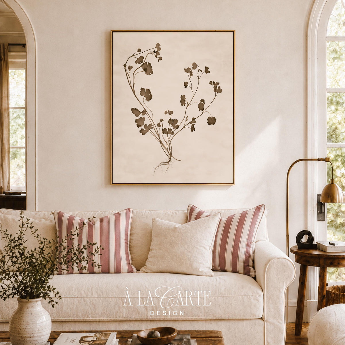 Botanical line art digital download — slender plant specimen with heritage roots detail on parchment-like canvas