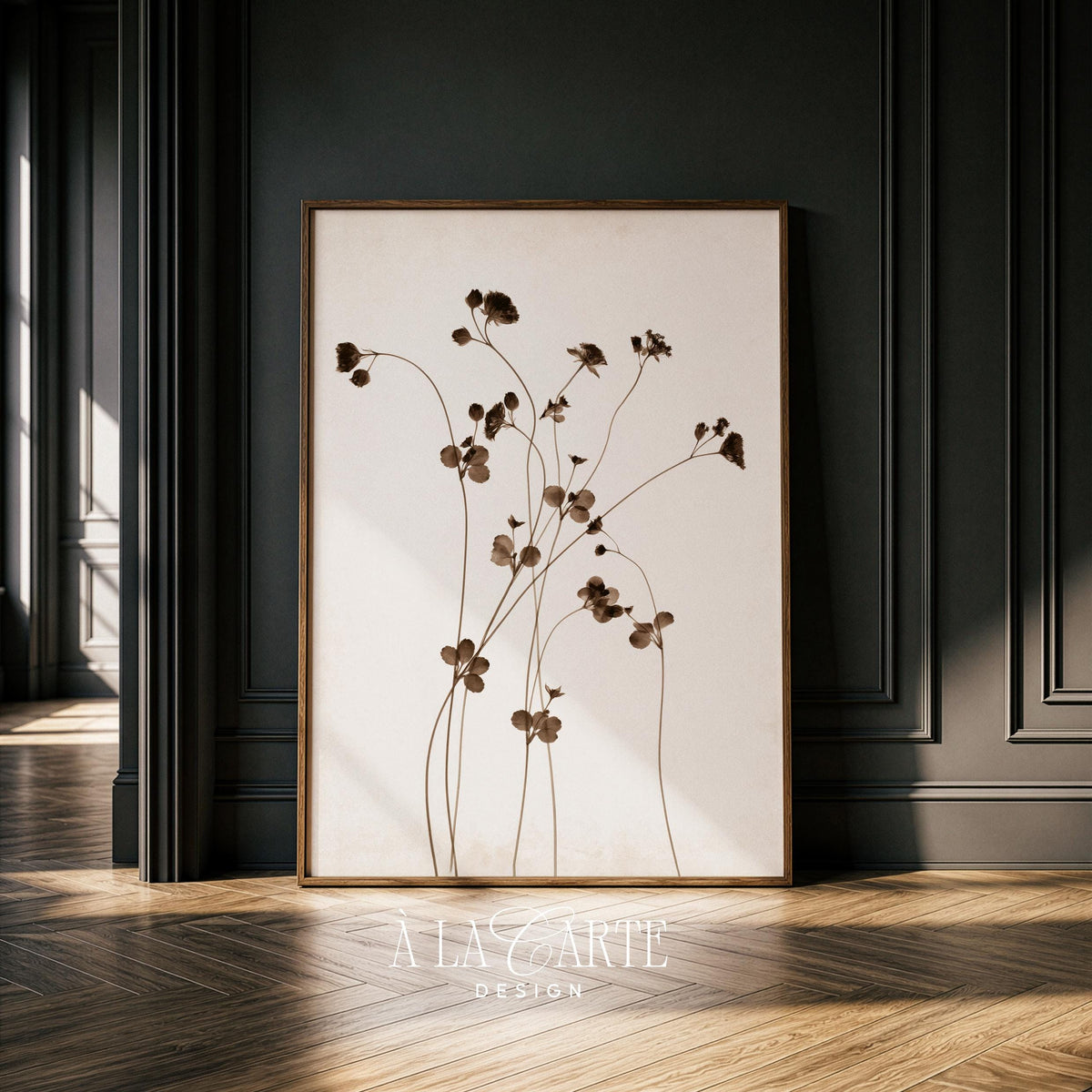 Cottagecore botanical stems picture for bedroom wall — soft muted tones and calming nature-inspired design