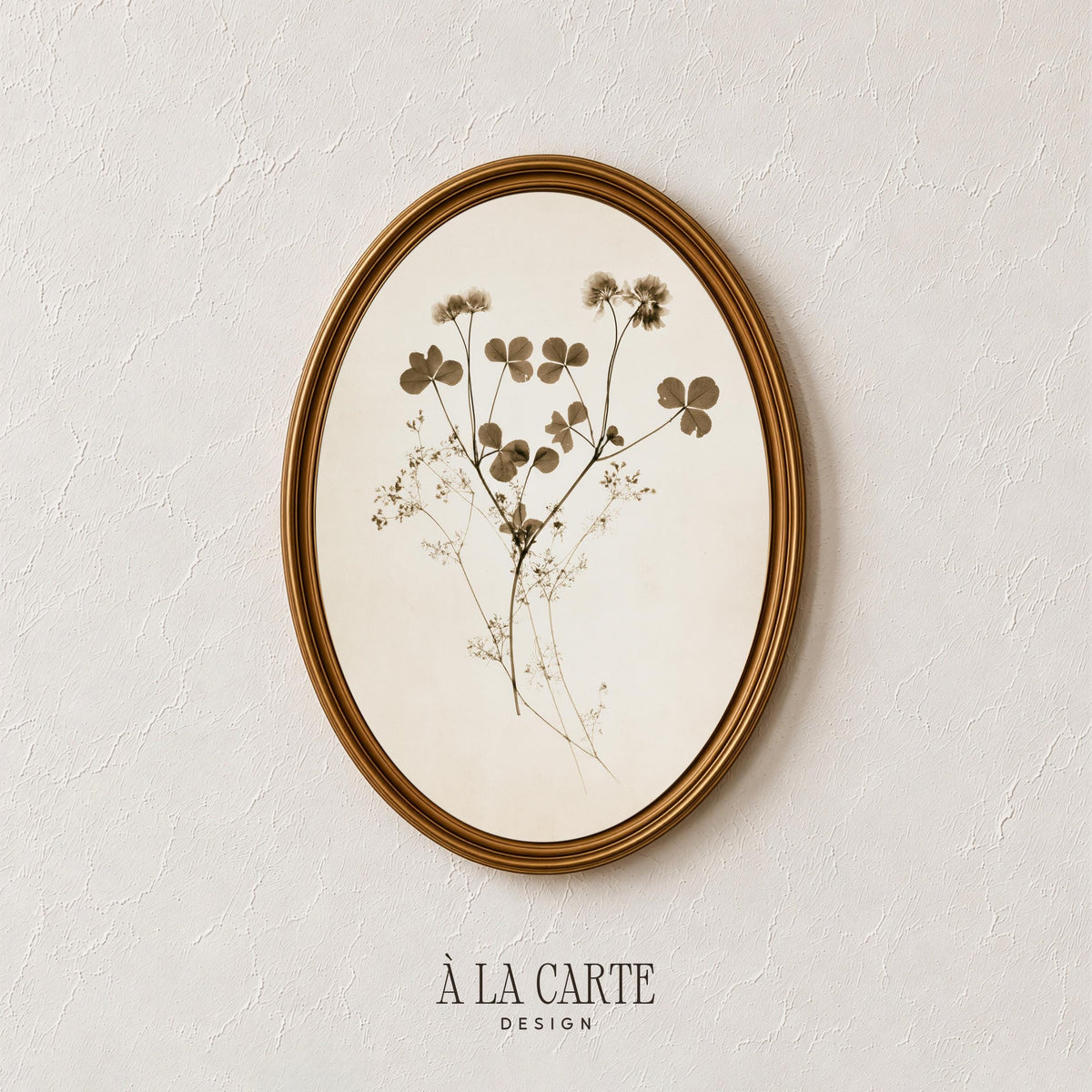 Neutral wildflower wall art printable for hallway — soft pressed-specimen with aged paper aesthetic