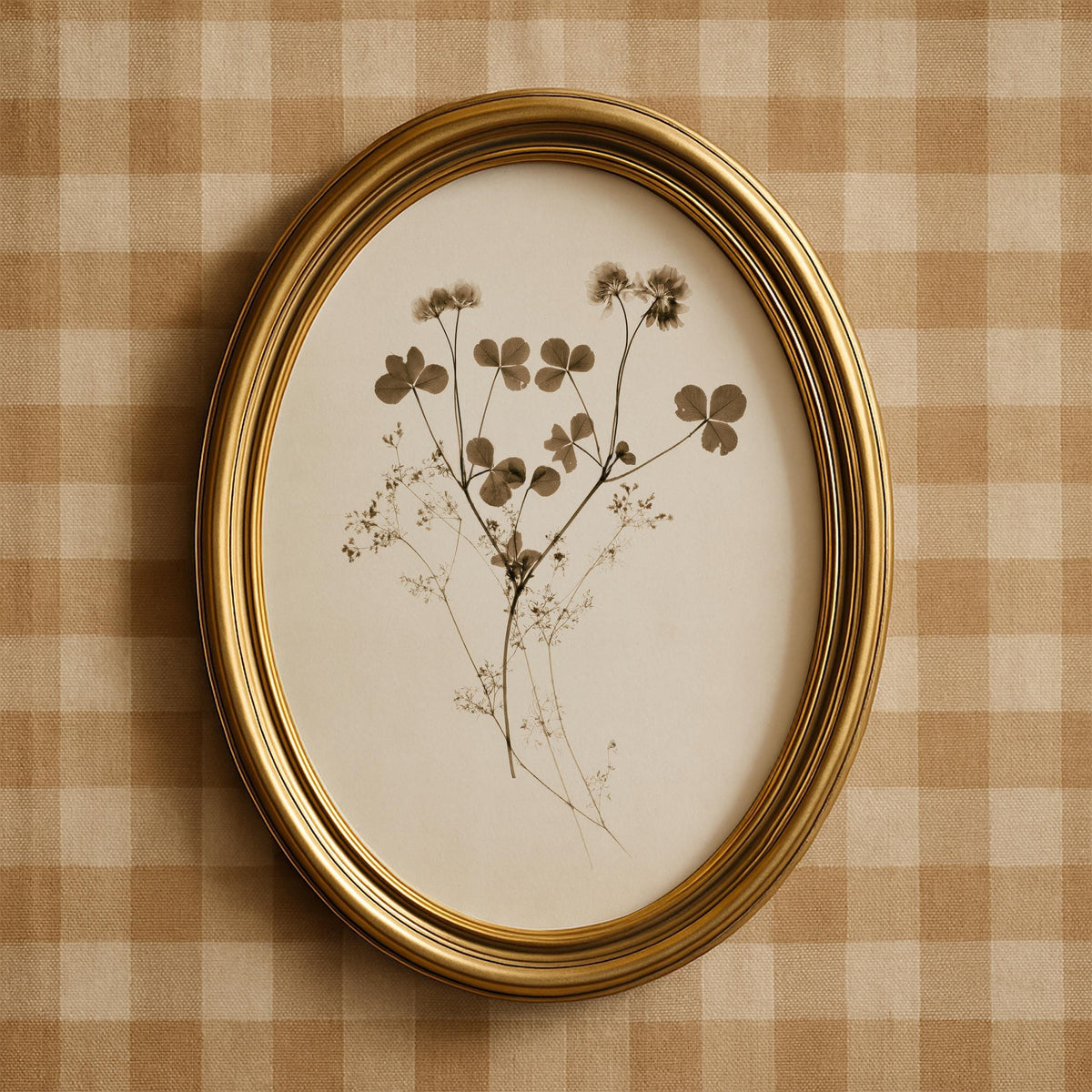 Delicate herbarium specimen wall art — minimal botanical print on cream with soft faded vintage feel