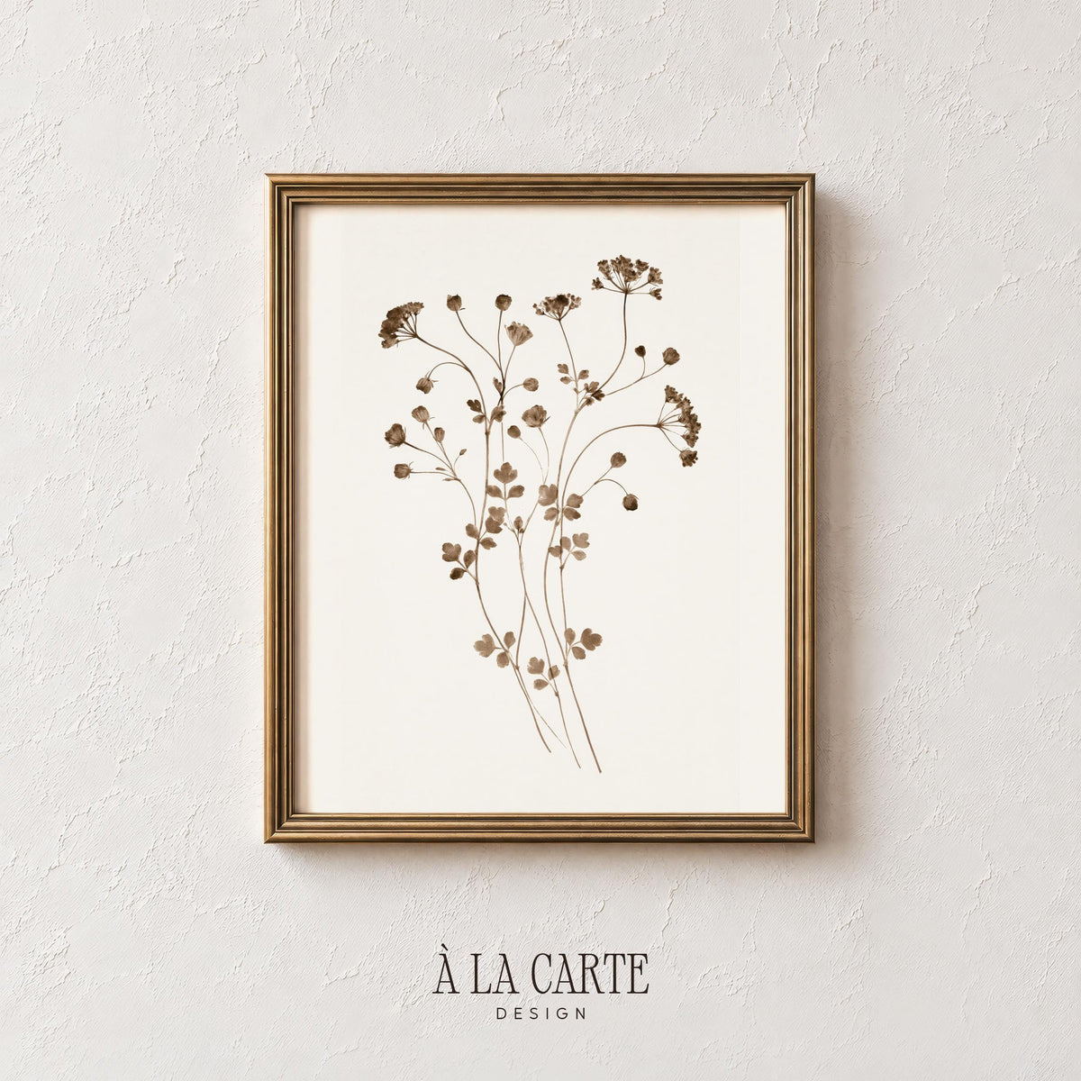 Delicate plant stem wall art instant download — fine-lined herbarium print with calming aesthetic