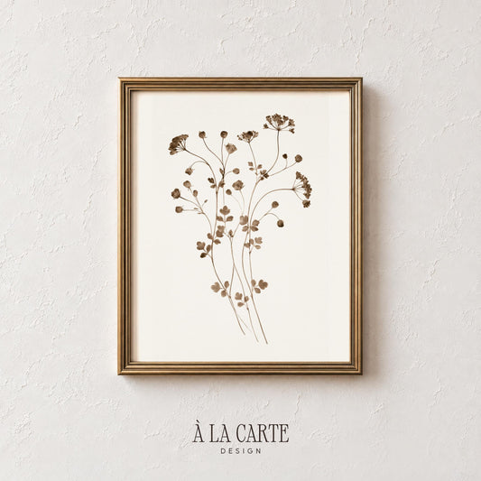Delicate plant stem wall art instant download — fine-lined herbarium print with calming aesthetic