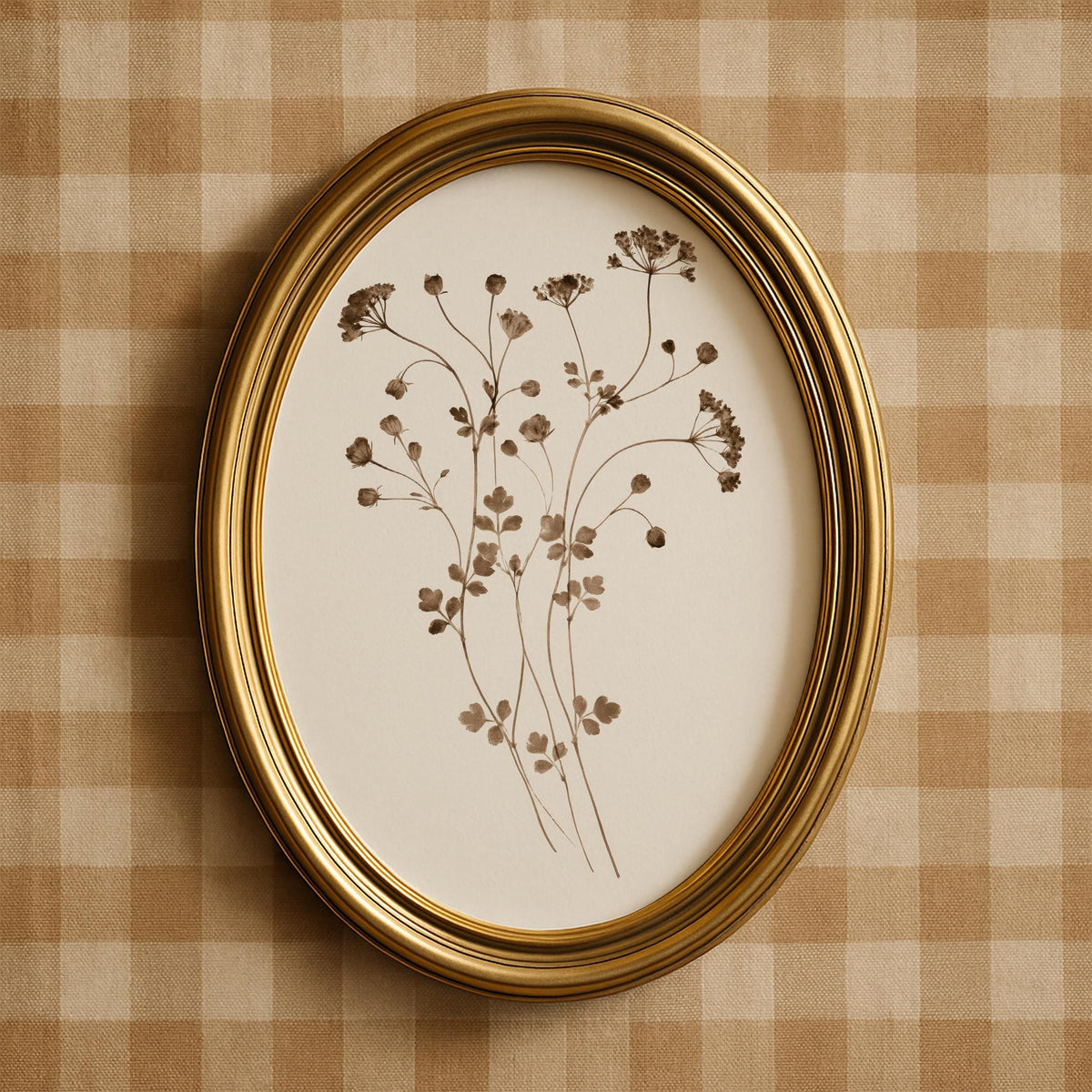 Fine linework plant illustration wall picture for hallway — rustic nature-inspired with delicate foliage details