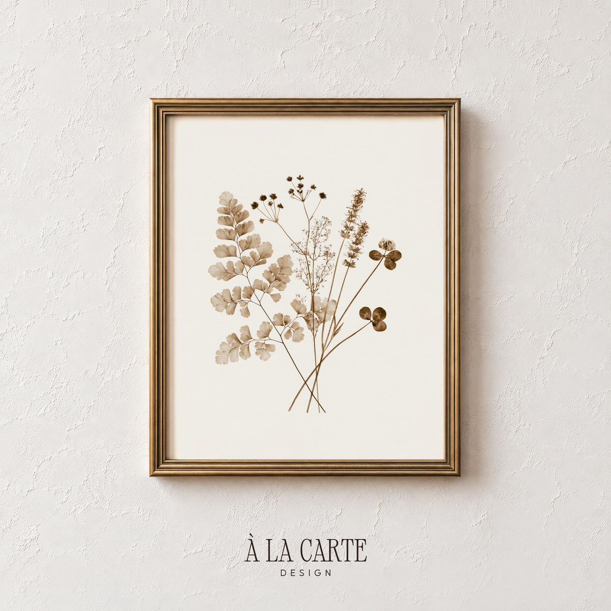 Dried grasses and botanicals wall art — minimalist herbarium-inspired printable in rustic neutral colors