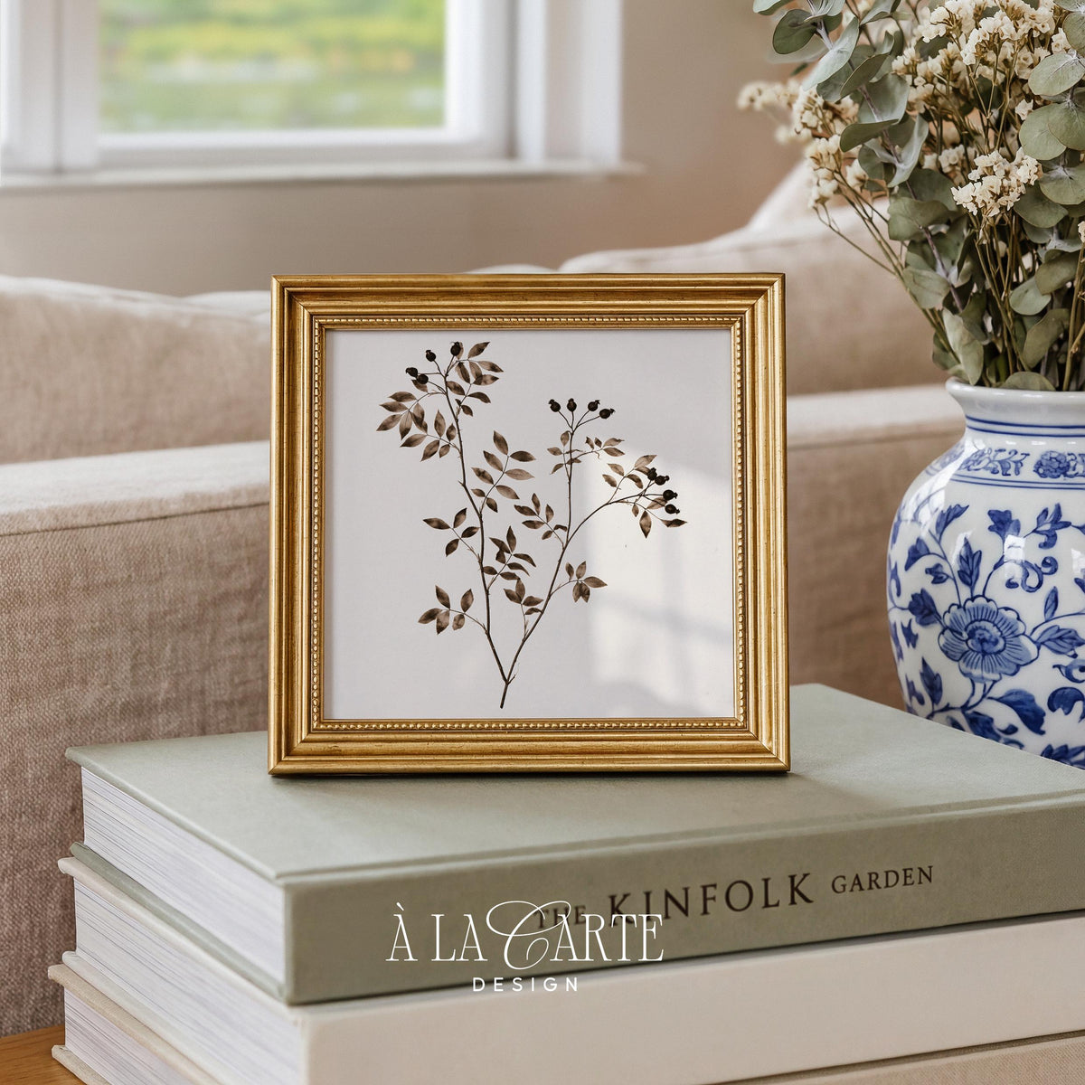 Nature-inspired branch poster for entryway — cottagecore wall art with soft linework and subtle cluster details
