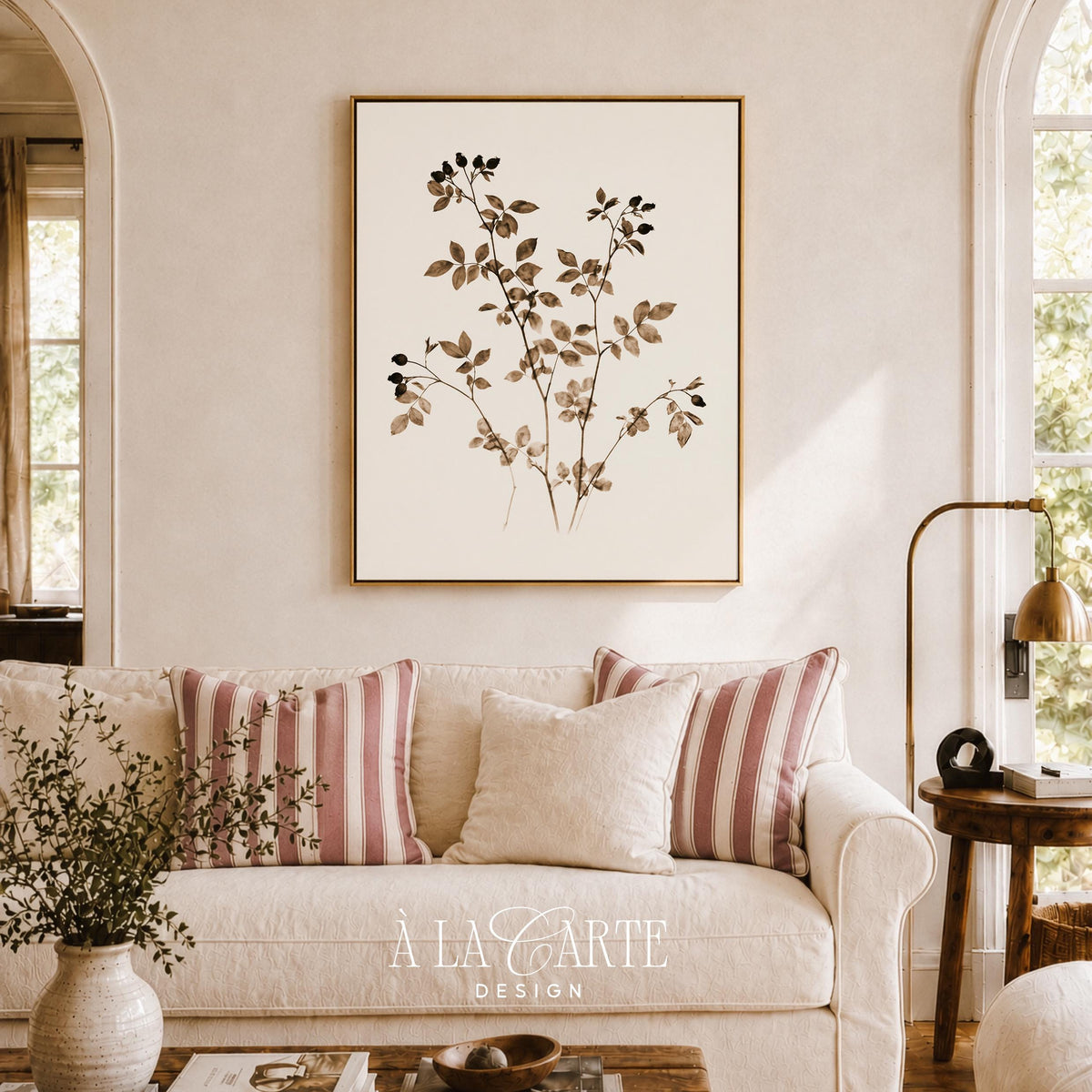Cottagecore wall art printable featuring understated botanical stems with organic movement