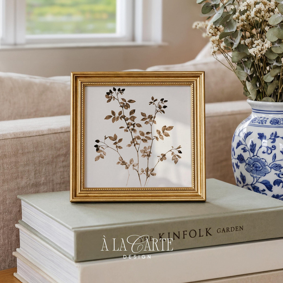Abstract botanical picture for bedroom — minimalist branches with earthy neutral palette