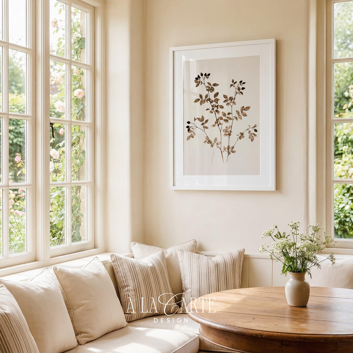 Minimalist floral printable art with branching tendrils and nature-inspired quiet elegance