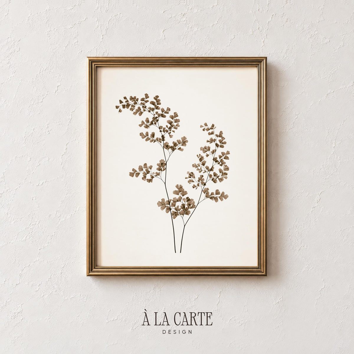 Vintage plant study wall art for bedroom — fine botanical detail with subtle watercolor wash, neutral cottagecore appeal