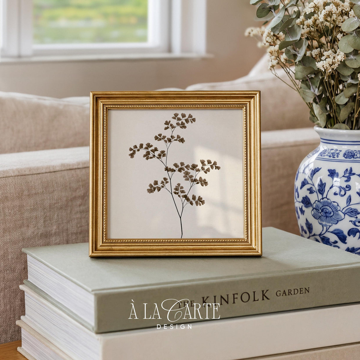 Antique leafy sprig illustration poster — minimalist nature print with aged paper texture and cottagecore feel