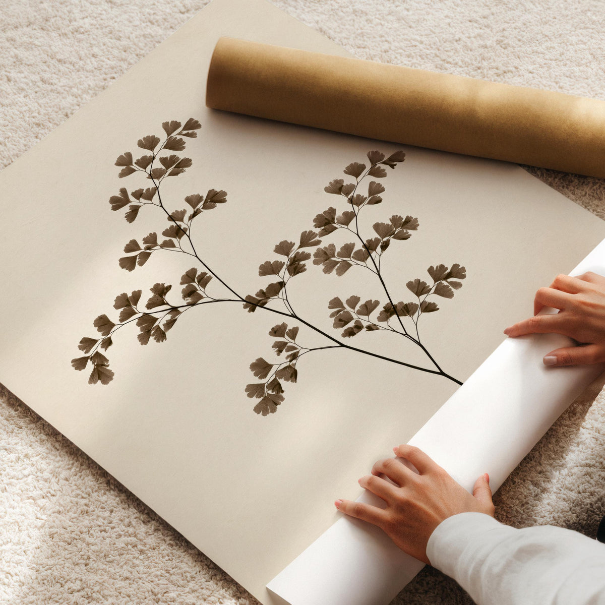Minimalist wildflower digital art print — delicate plant foliage with sepia tones and vintage scientific charm