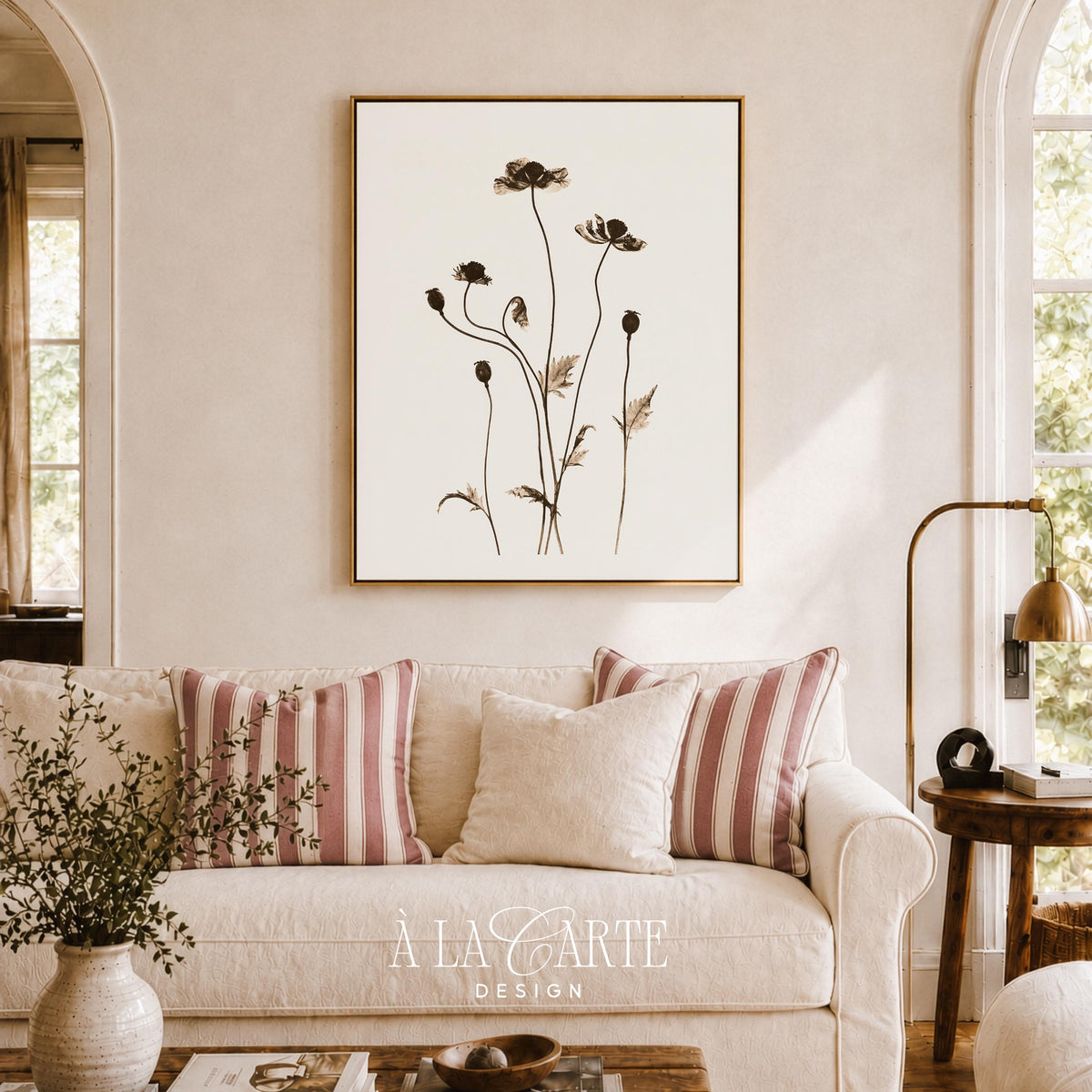 Minimalist botanical picture — slender flowering stems with fine-line detail and cottagecore aesthetic
