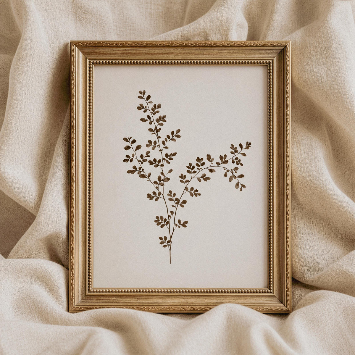 Antique plant specimen poster printable — neutral botanical wall art showcasing slender stems and organic branching patterns